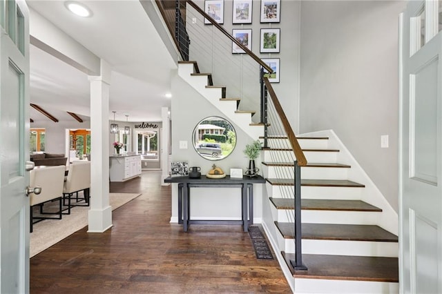4733 Eidson Rd, Dunwoody, GA 30360 - stairway featuring wood finished floors and recessed lighting