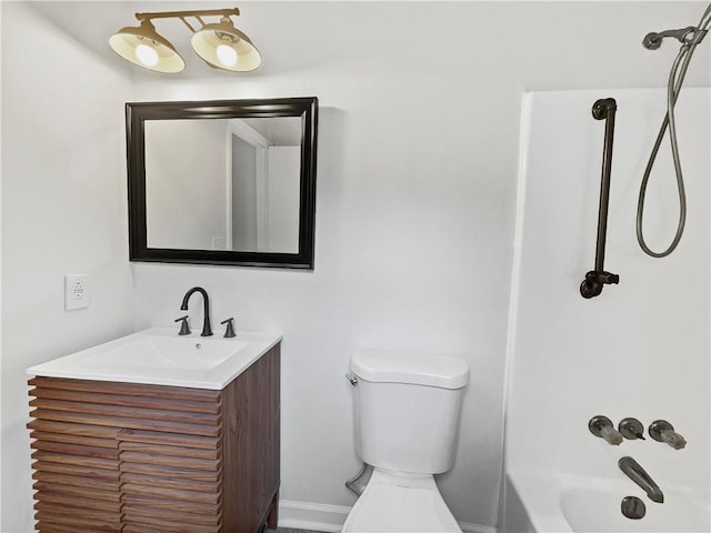 full bathroom with vanity, bathing tub / shower combination, and toilet