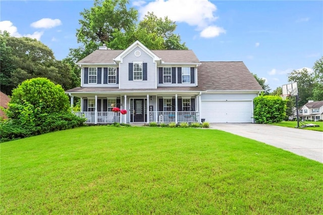 10 Callaway Ct, Hiram, GA 30141 - colonial house with covered porch, a front yard, driveway, and a garage