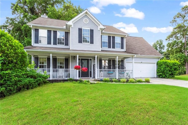 10 Callaway Ct, Hiram, GA 30141 - colonial inspired home with a porch, driveway, a front yard, and an attached garage