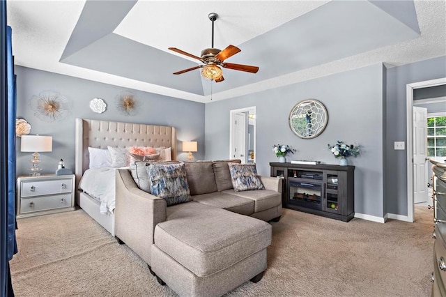 10 Callaway Ct, Hiram, GA 30141 - bedroom featuring a tray ceiling, carpet floors, and a ceiling fan