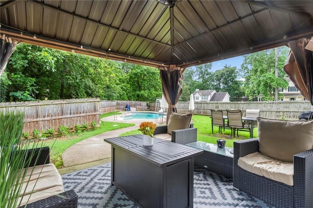 10 Callaway Ct, Hiram, GA 30141 - fenced backyard with outdoor lounge area, a patio, and a gazebo