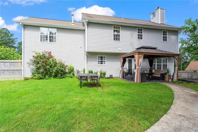 10 Callaway Ct, Hiram, GA 30141 - back of house featuring a gazebo, outdoor lounge area, a chimney, and a patio