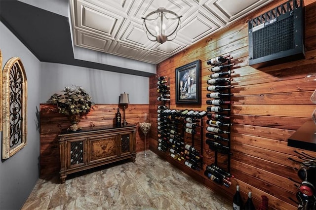 7025 Kettering Ln, Suwanee, GA 30024 - wine area with wooden walls and an ornate ceiling