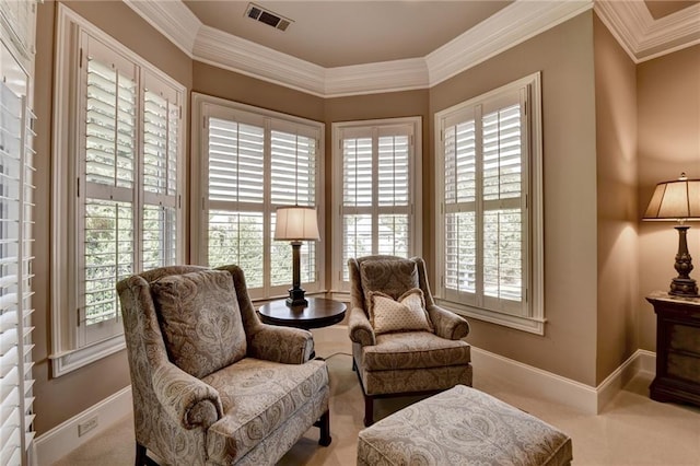 8340 Royal Melbourne Way, Duluth, GA 30097 - sitting room with carpet flooring, plenty of natural light, and ornamental molding
