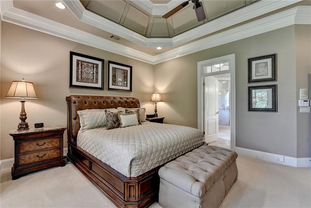 8340 Royal Melbourne Way, Duluth, GA 30097 - bedroom with light carpet, ornamental molding, baseboards, recessed lighting, and ensuite bathroom