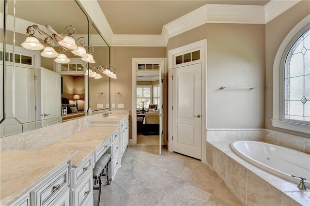 8340 Royal Melbourne Way, Duluth, GA 30097 - ensuite bathroom with crown molding, healthy amount of natural light, vanity, and a garden tub