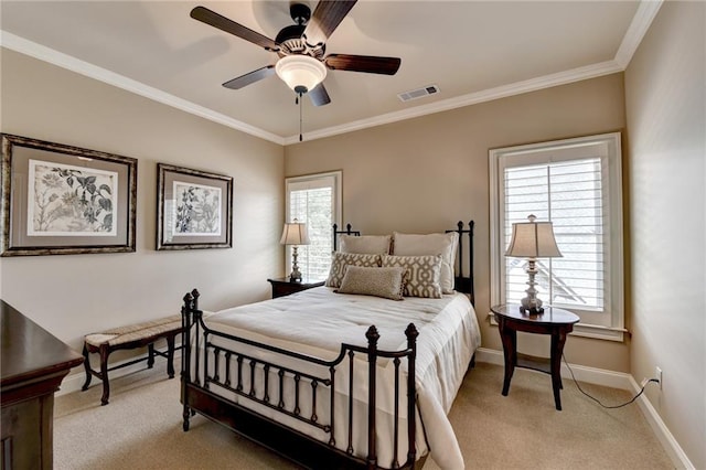 8340 Royal Melbourne Way, Duluth, GA 30097 - bedroom featuring light carpet, crown molding, baseboards, and ceiling fan