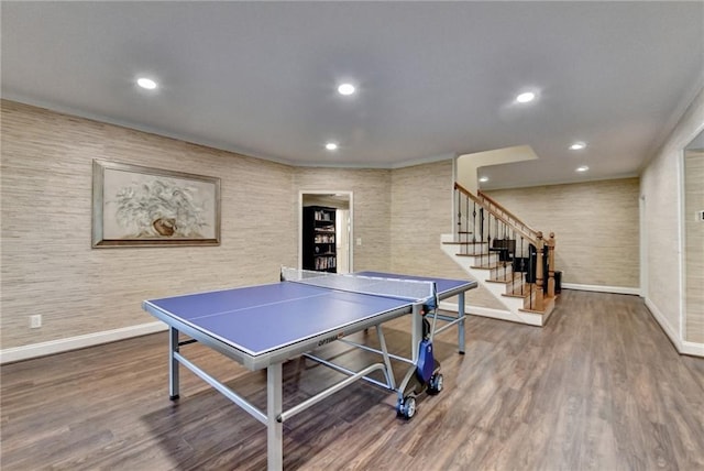 8340 Royal Melbourne Way, Duluth, GA 30097 - recreation room with baseboards, wood finished floors, and recessed lighting