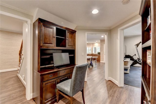 8340 Royal Melbourne Way, Duluth, GA 30097 - home office featuring light wood-type flooring, baseboards, ornamental molding, and recessed lighting
