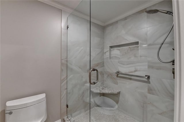 8340 Royal Melbourne Way, Duluth, GA 30097 - full bath featuring toilet, ornamental molding, and a shower stall