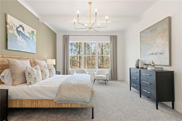 9110 Greenway Ct, Gainesville, GA 30506 - carpeted bedroom with a chandelier and crown molding