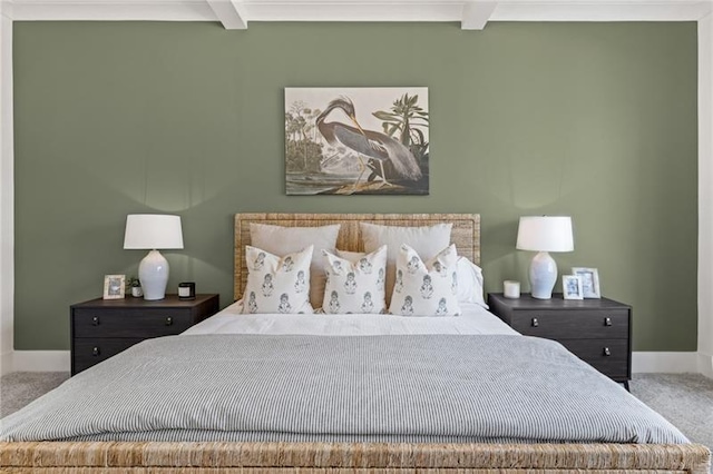 9110 Greenway Ct, Gainesville, GA 30506 - carpeted bedroom with beam ceiling and baseboards