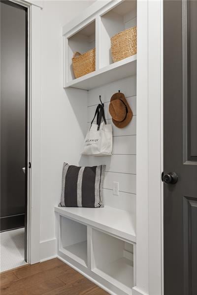 9110 Greenway Ct, Gainesville, GA 30506 - mudroom featuring dark wood-style flooring and baseboards