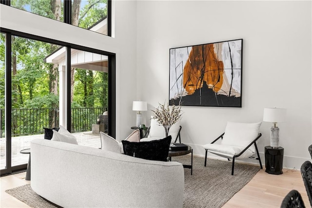 6178 Lake Lanier Height Rd, Buford, GA 30518 - living area featuring wood finished floors and a towering ceiling