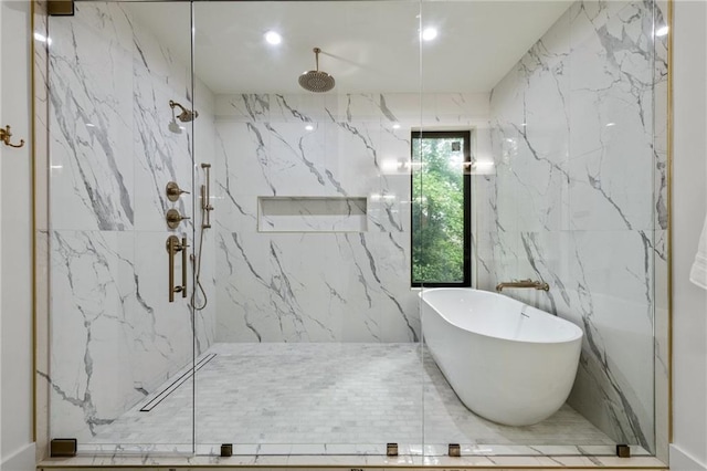 6178 Lake Lanier Height Rd, Buford, GA 30518 - full bathroom with a marble finish shower and a soaking tub
