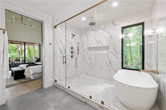 6178 Lake Lanier Height Rd, Buford, GA 30518 - ensuite bathroom with a marble finish shower, a soaking tub, and recessed lighting