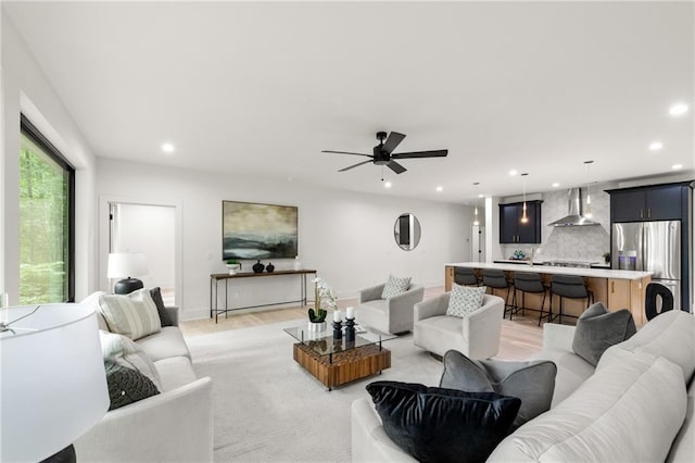 6178 Lake Lanier Height Rd, Buford, GA 30518 - living area with recessed lighting, light wood-style floors, and ceiling fan