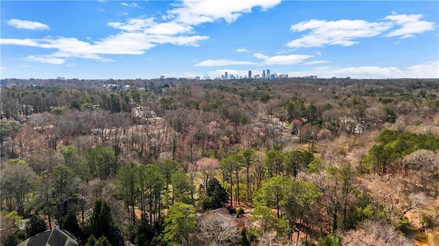 birds eye view of property featuring a forest view