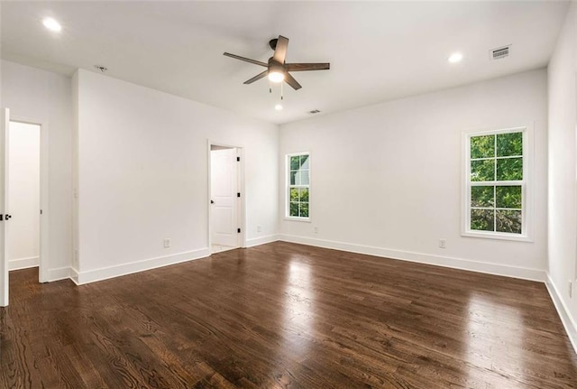 1317 Bernard St NW, Atlanta, GA 30314 - unfurnished room with a ceiling fan, dark wood finished floors, baseboards, and recessed lighting