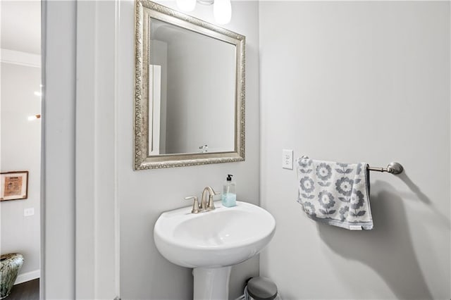 bathroom with ornamental molding