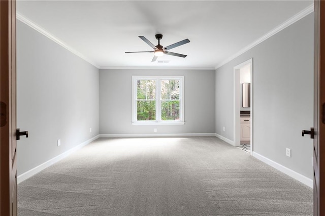 12995 Bucksport Dr, Roswell, GA 30075 - unfurnished room featuring ceiling fan, ornamental molding, light colored carpet, and baseboards