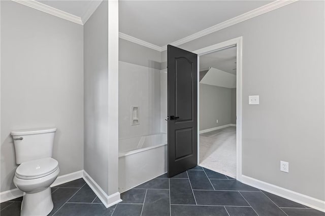 12995 Bucksport Dr, Roswell, GA 30075 - bathroom featuring toilet, baseboards, tile patterned flooring, and crown molding