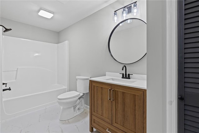 12995 Bucksport Dr, Roswell, GA 30075 - bathroom featuring marble finish flooring, vanity, toilet,  shower combination, and a closet