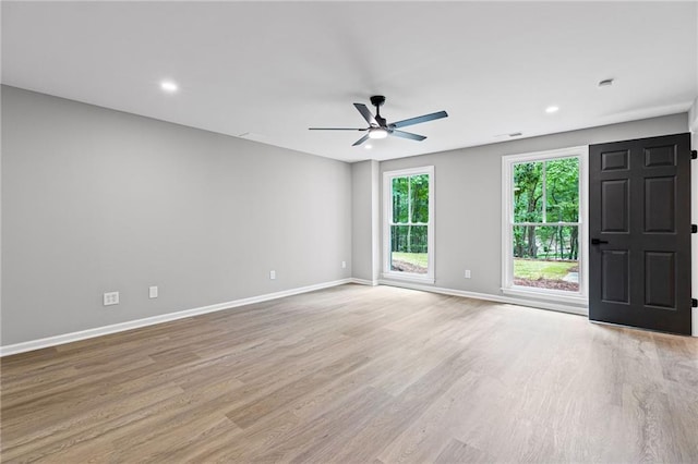 12995 Bucksport Dr, Roswell, GA 30075 - unfurnished room featuring baseboards, light wood-style floors, a ceiling fan, and recessed lighting