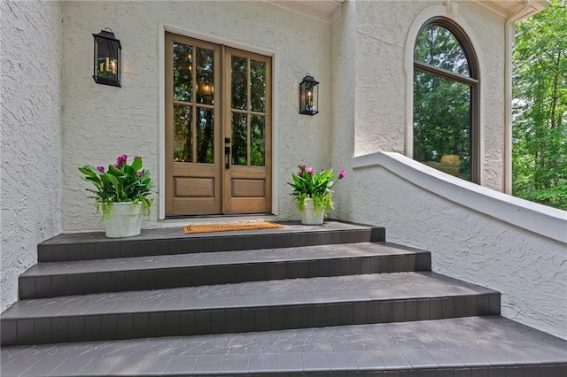 12995 Bucksport Dr, Roswell, GA 30075 - property entrance featuring french doors and stucco siding