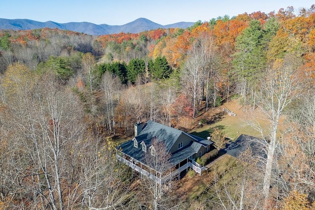 drone / aerial view featuring a mountain view