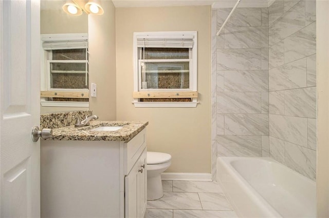 1907 Oak Valley Rd, Decatur, GA 30035 - full bathroom featuring vanity, bathtub / shower combination, marble finish floor, baseboards, and toilet