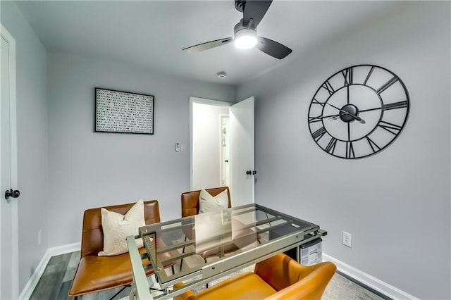 2162 Westover Dr, Atlanta, GA 30344 - dining room featuring a ceiling fan, baseboards, and wood finished floors