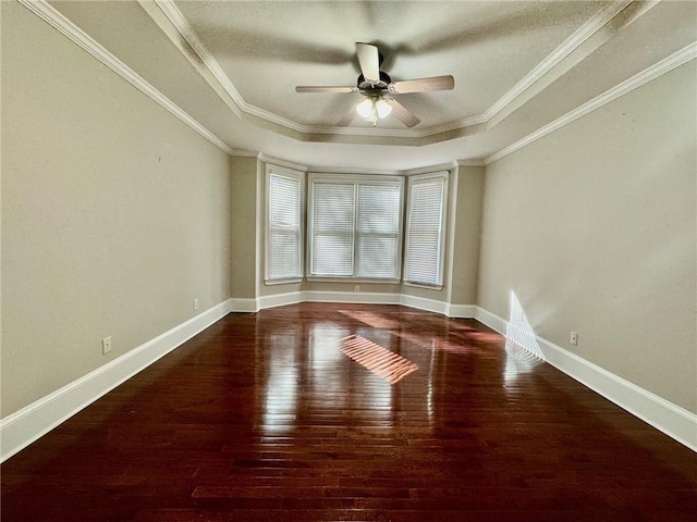 2822 Salem Oak Way, Duluth, GA 30096 - unfurnished room with wood-type flooring, a ceiling fan, a tray ceiling, crown molding, and baseboards