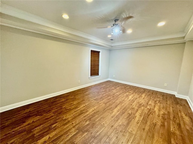 2822 Salem Oak Way, Duluth, GA 30096 - empty room featuring dark wood finished floors, a ceiling fan, ornamental molding, baseboards, and recessed lighting