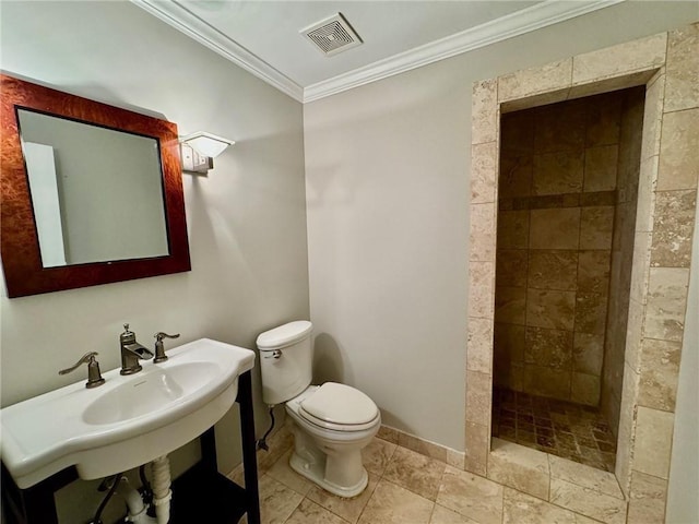 2822 Salem Oak Way, Duluth, GA 30096 - full bath with crown molding, a tile shower, toilet, a sink, and baseboards