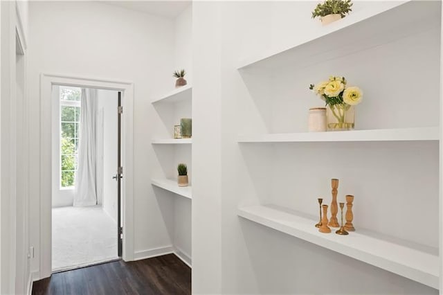 hall with dark wood-type flooring