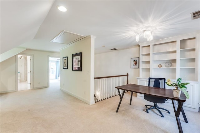 view of carpeted home office