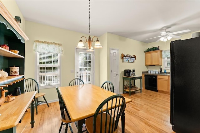 127 Walkabout Way, Dahlonega, GA 30533 - dining room with light wood-style flooring and a ceiling fan
