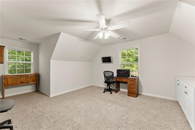 127 Walkabout Way, Dahlonega, GA 30533 - office space with lofted ceiling, light colored carpet, plenty of natural light, and a ceiling fan