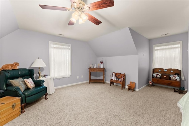127 Walkabout Way, Dahlonega, GA 30533 - sitting room featuring carpet flooring, lofted ceiling, and ceiling fan
