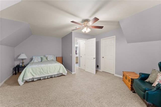 127 Walkabout Way, Dahlonega, GA 30533 - carpeted bedroom with vaulted ceiling and a ceiling fan