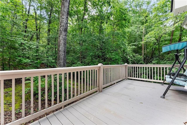 127 Walkabout Way, Dahlonega, GA 30533 - wooden terrace with a wooded view