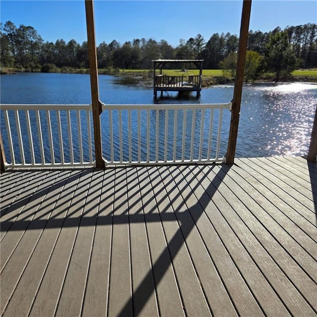 view of dock with a water view