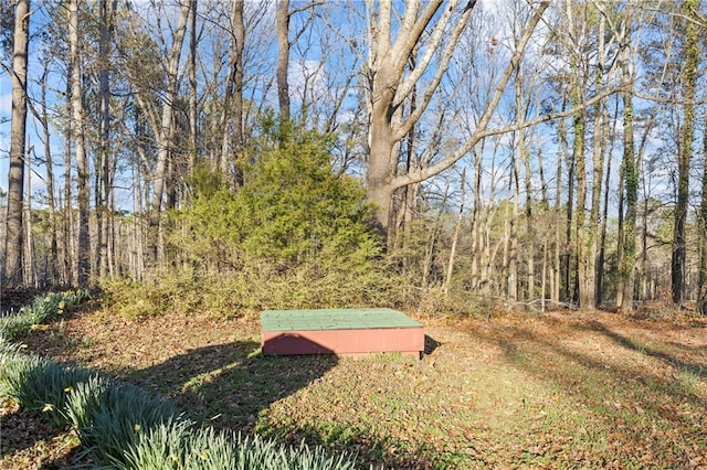 view of yard with a forest view