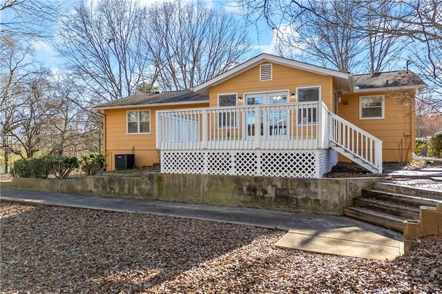 back of property featuring cooling unit and a wooden deck