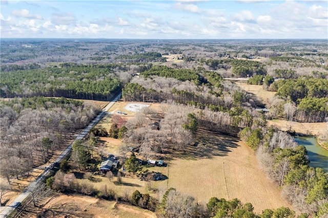 bird's eye view with a water view and a view of trees