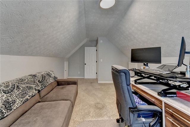 2467 Sky Valley Dr, Dacula, GA 30019 - office space featuring a textured ceiling, light carpet, and vaulted ceiling