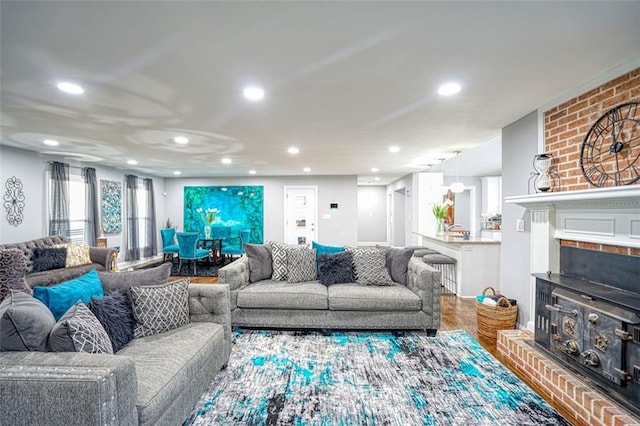 living room featuring wood finished floors and recessed lighting