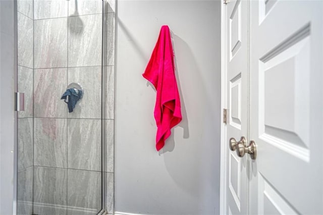 bathroom with a stall shower